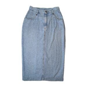 Lee Vintage Denim Maxi Skirt High Rise Front Slit Light Wash USA 8P